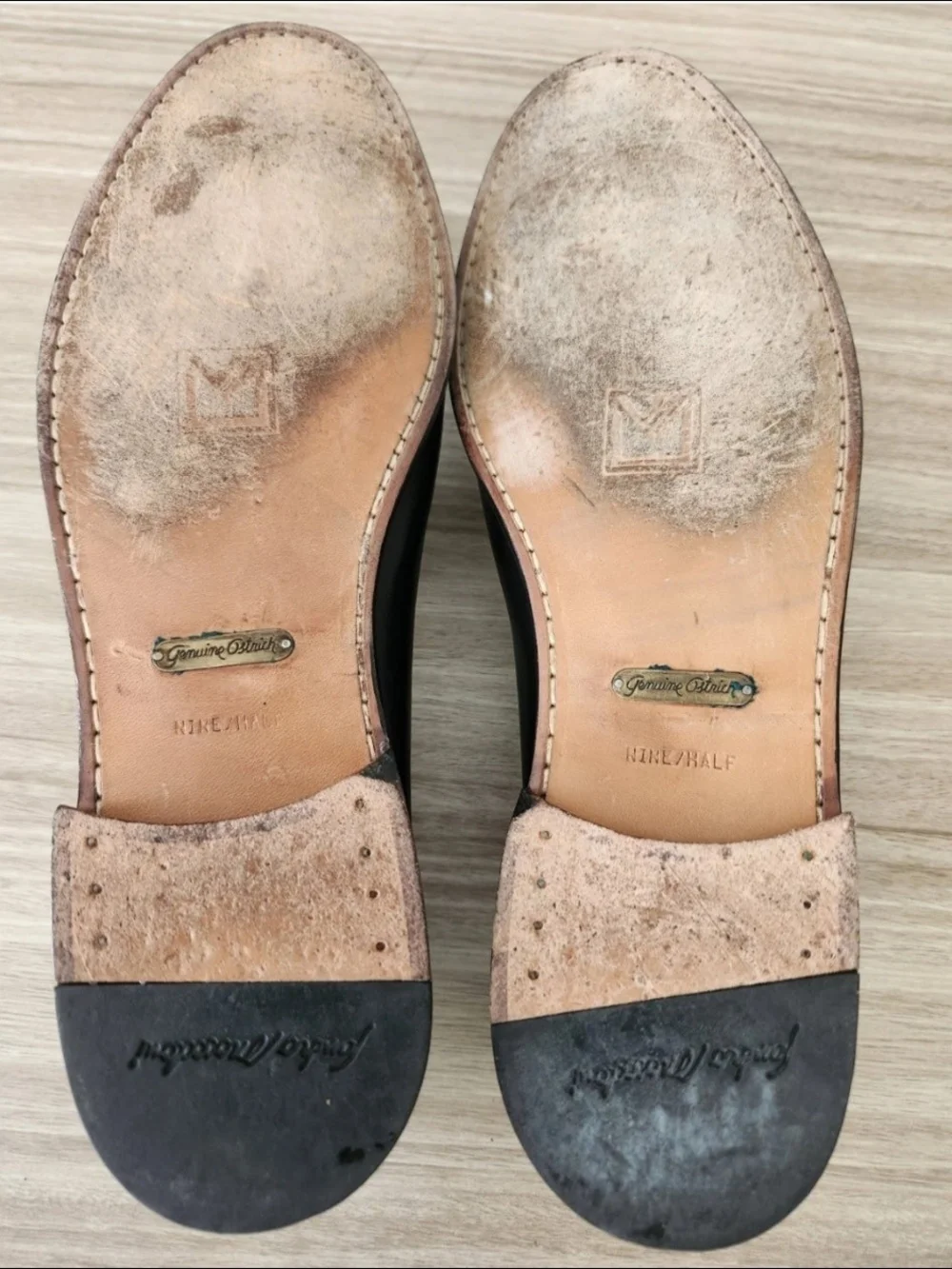 Luxury Sandro Moscoloni Black Ostrich Leather Slip-On Loafers Made In Spain 9.5